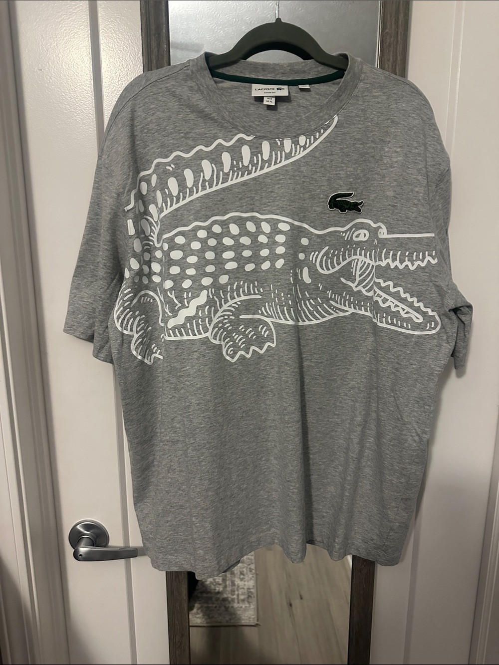 Lacoste Gray Tee with White Crocodile Graphic size XL